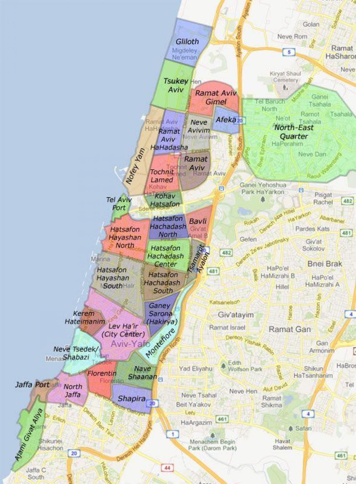 Тель-Авив кварталы карте